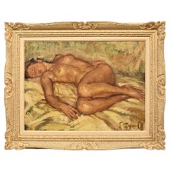 Peinture à l'huile de nu, peinture à l'huile de femme nue, Art Déco, Fernand Majorel