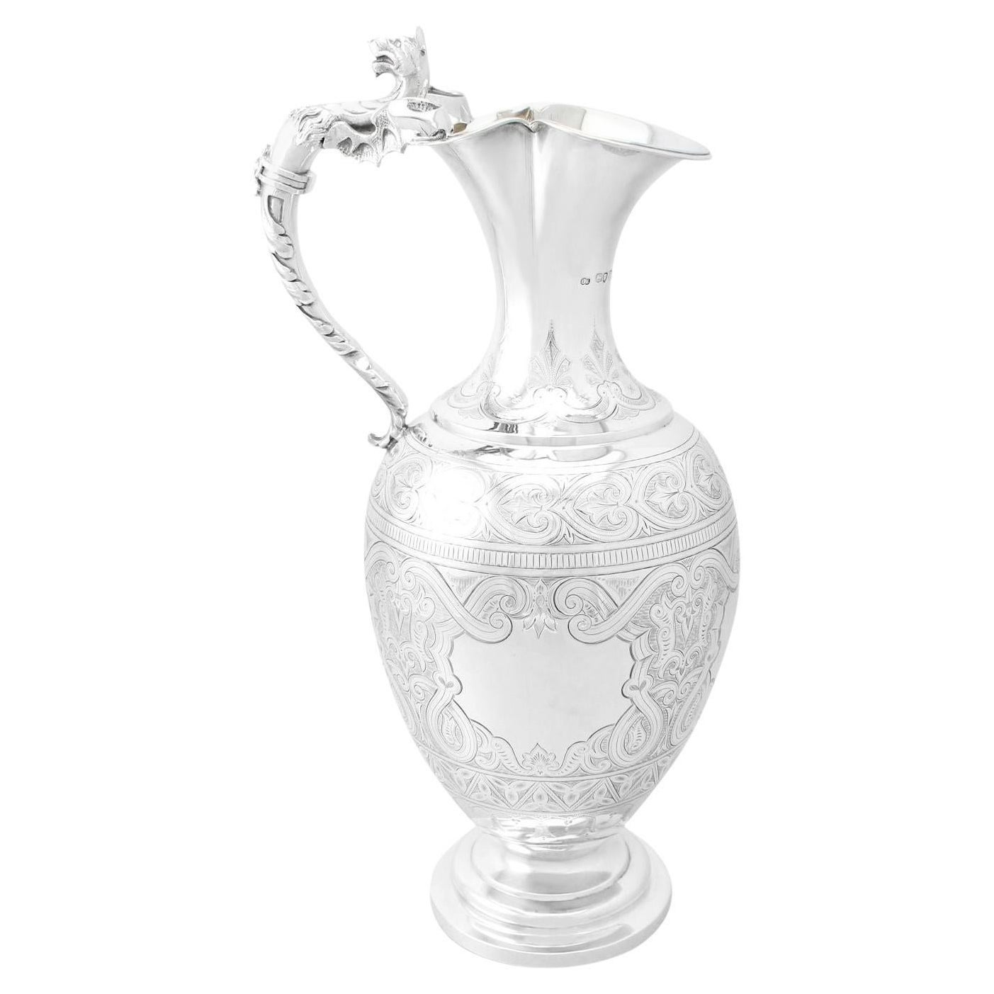 Antique Victorian English Sterling Silver Wine Ewer For Sale