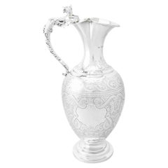 Ancienne aiguière à vin anglaise victorienne en argent sterling
