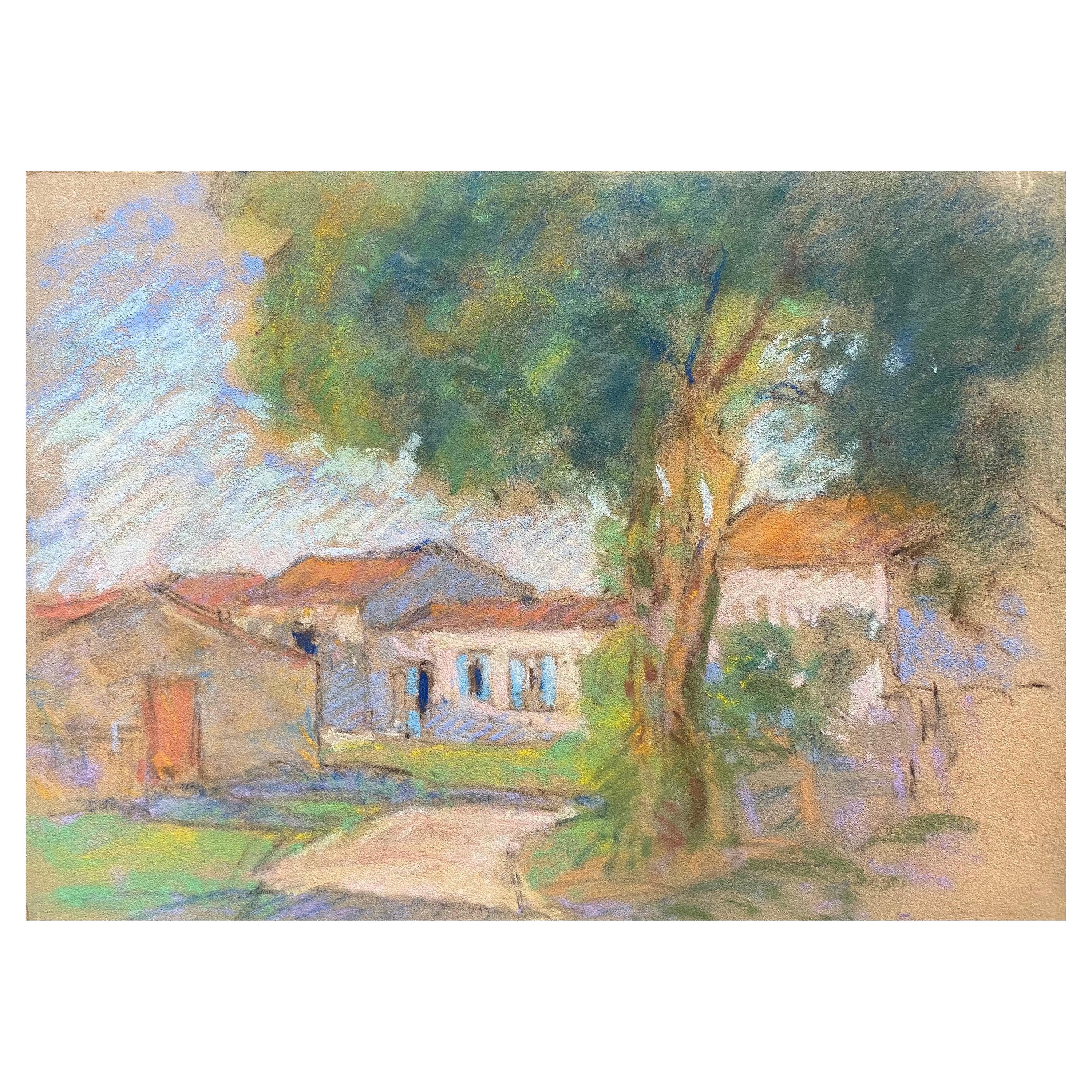 Camille Meriot, 1940's French Impressionist Pastel Country House & Buildings For Sale