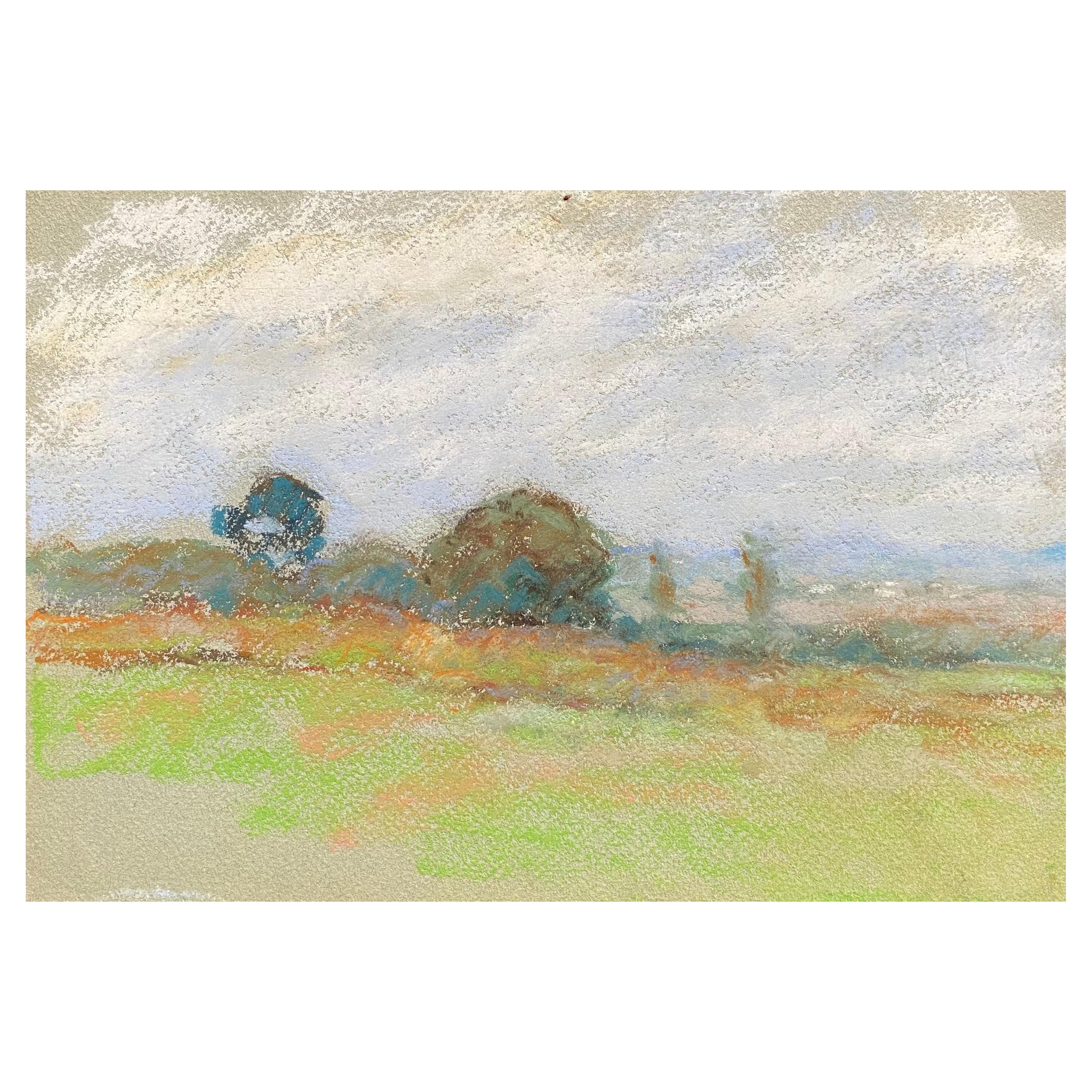 Camille Meriot, Pastel French Impressionist Green Countryside View For Sale