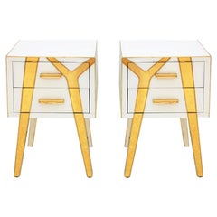 Contemporary Solid Wood and Glass Italian Pair of Bedside Tables by L.A. Studio