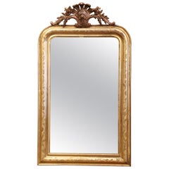 19th Century Louis Philippe Giltwood Mirror with Engraved and Carved Shell Decor