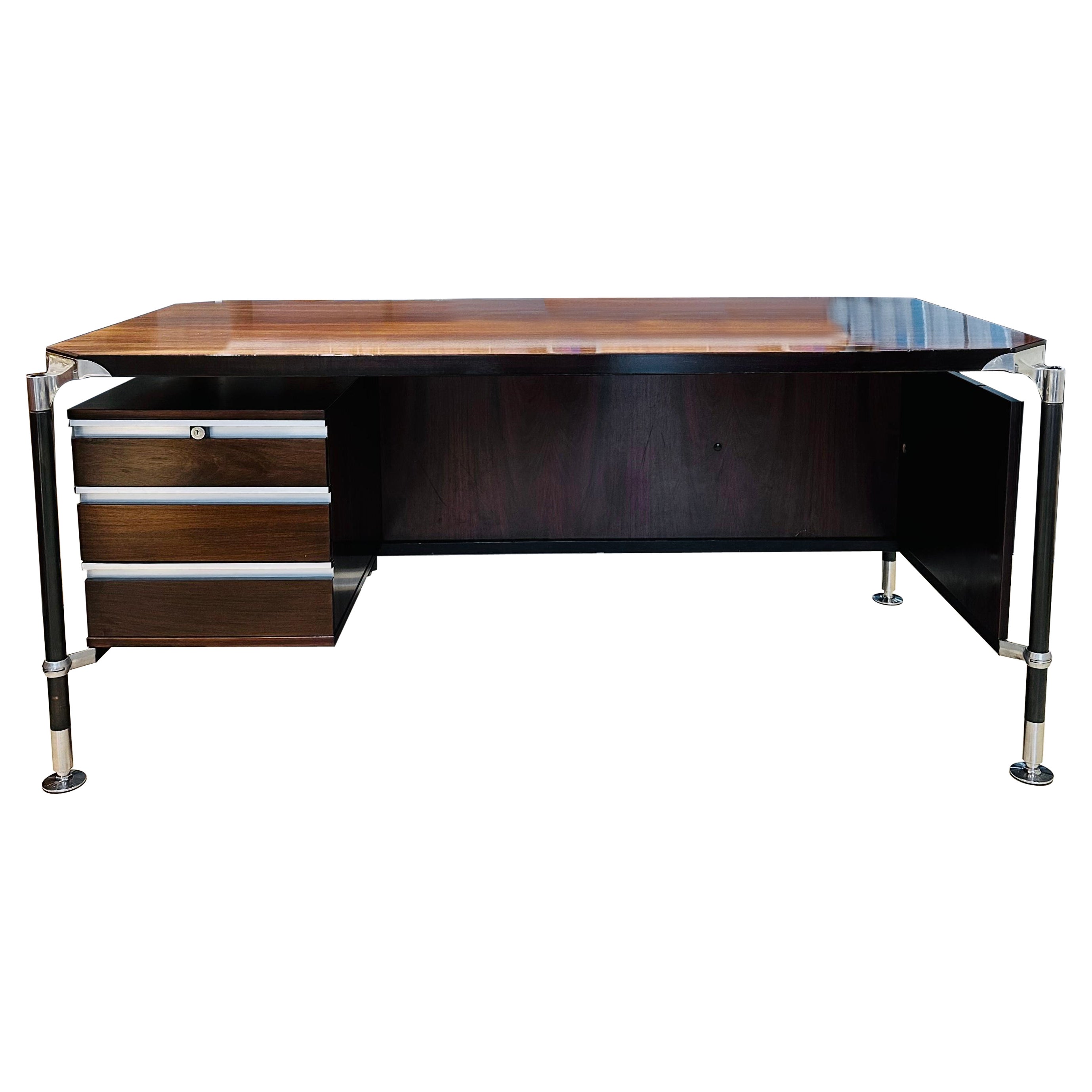 1960s Italian Ico Parisi Rosewood President's Writing Office Desk for MIM Roma For Sale