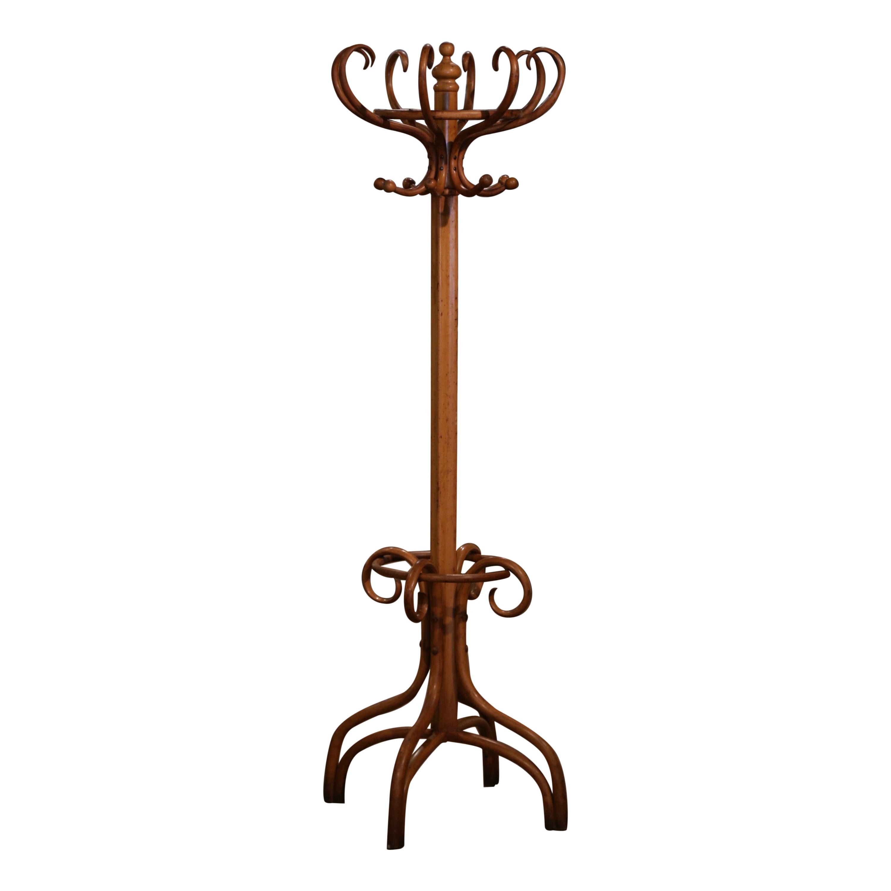 Early 20th Century Carved Bentwood Swivel "Perroquet" Coat Stand Thonet Style