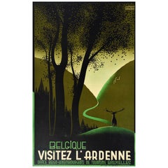Original Vintage Travel Poster Belgium Ardennes Forest Art Deco Stag Belgique
