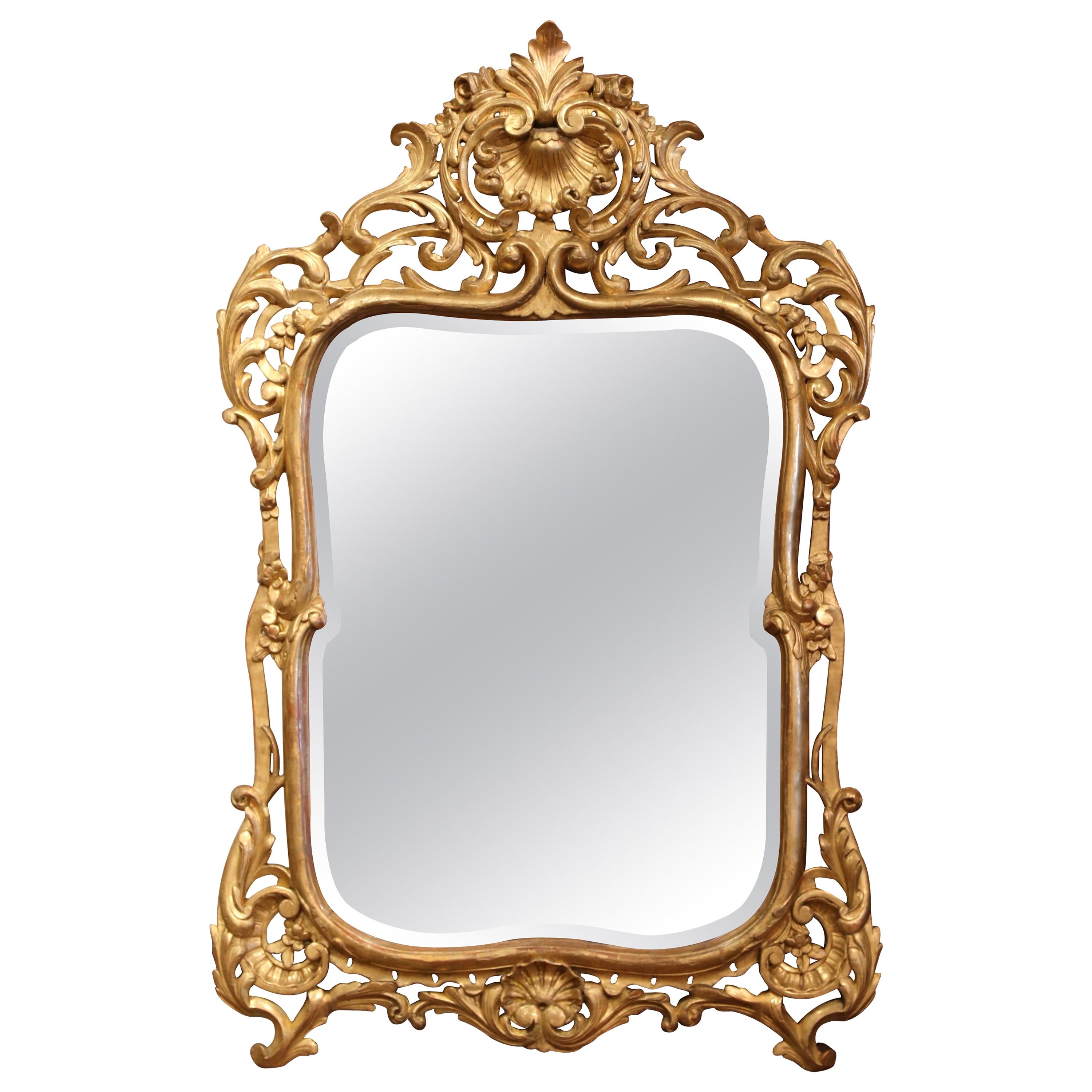 Mid-19th Century French Louis XV Carved Giltwood Wall Mirror from Provence For Sale