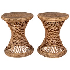 Vintage French Rattan Side Tables Pair