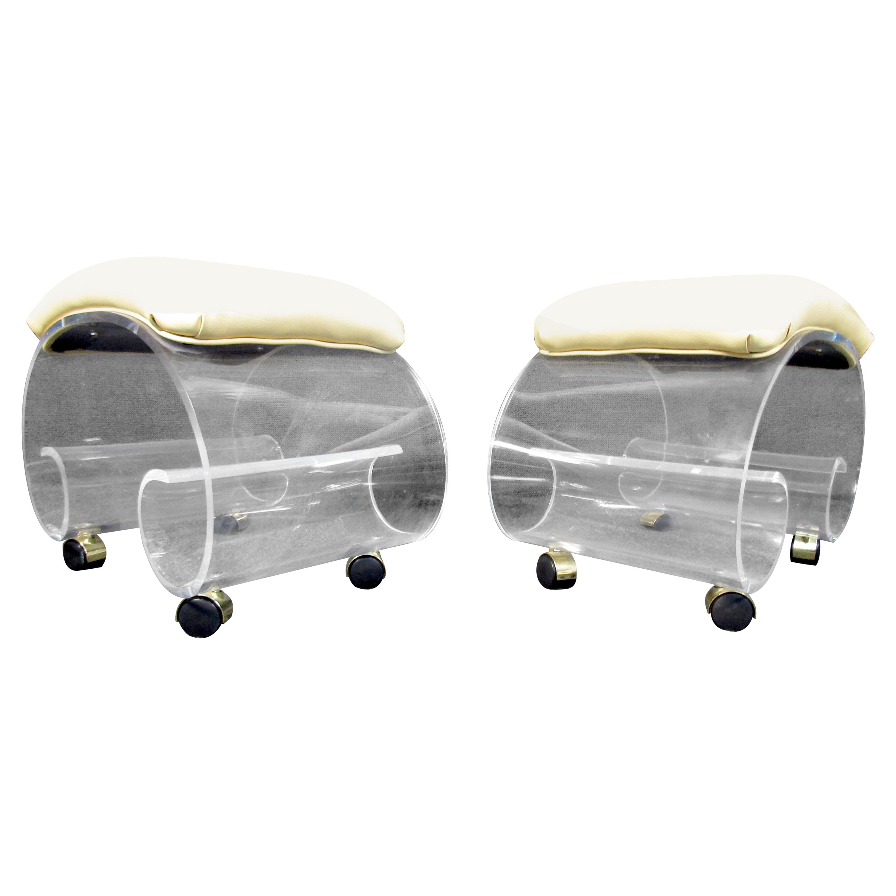 Pair of Mid-Century Rolling Lucite Benches For Sale