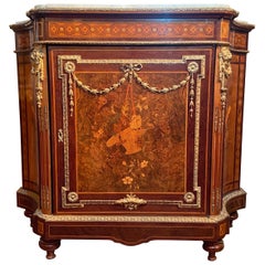 Antique French Louis XVI Marquetry Bronze D'Ore Mounted Marble-Top Commode, 1890