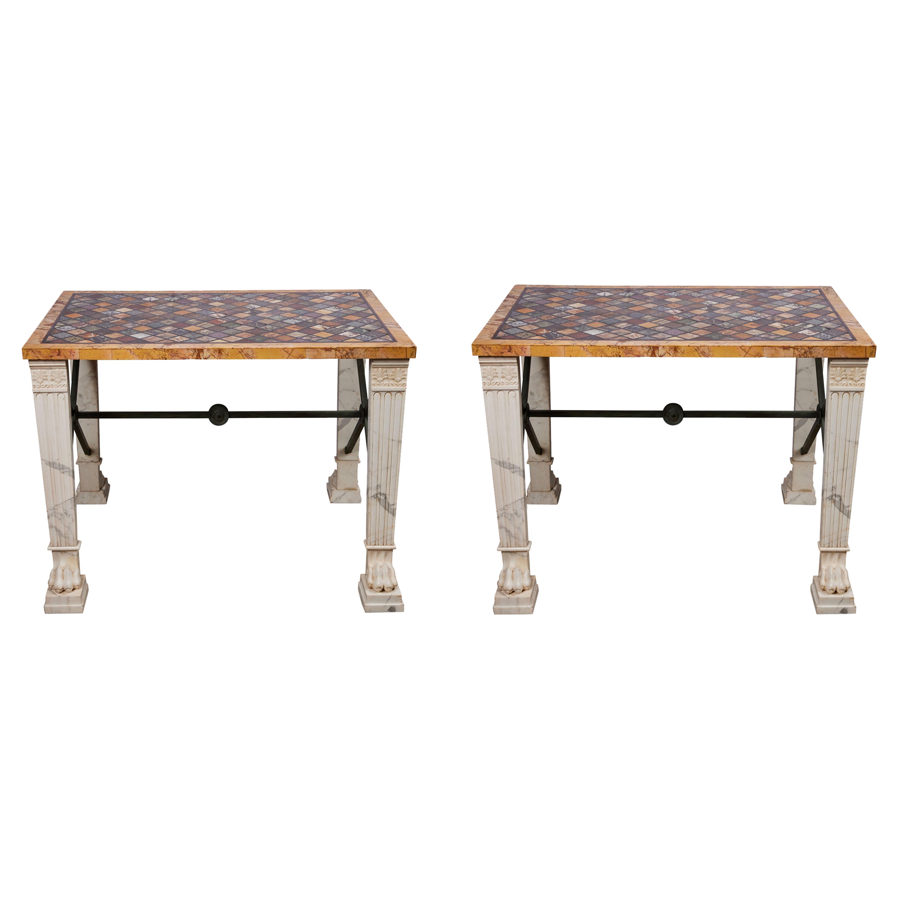 Pair of Striking, Specimen Marble Tables For Sale