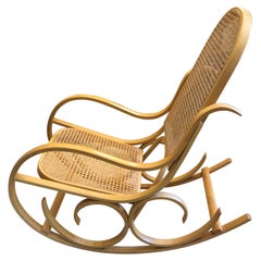 Retro Classic Thonet Style Blonde Bentwood & Caned Rocking Chair