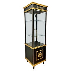 French Faberge Black and Gold Lighted Display Cabinet Vitrine