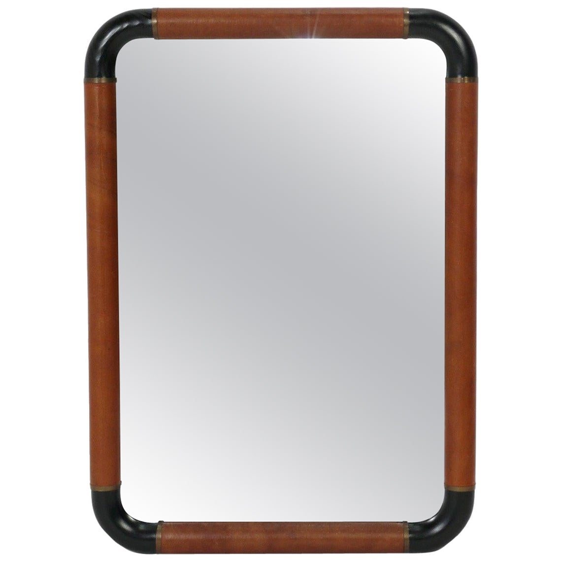 Cognac Leather and Black Oak Mirror 