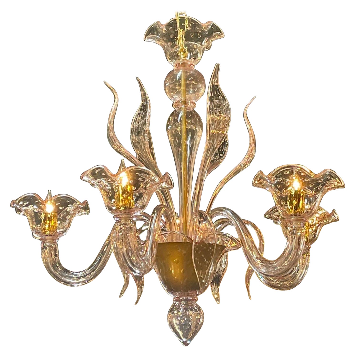 Pink Murano Chandelier For Sale