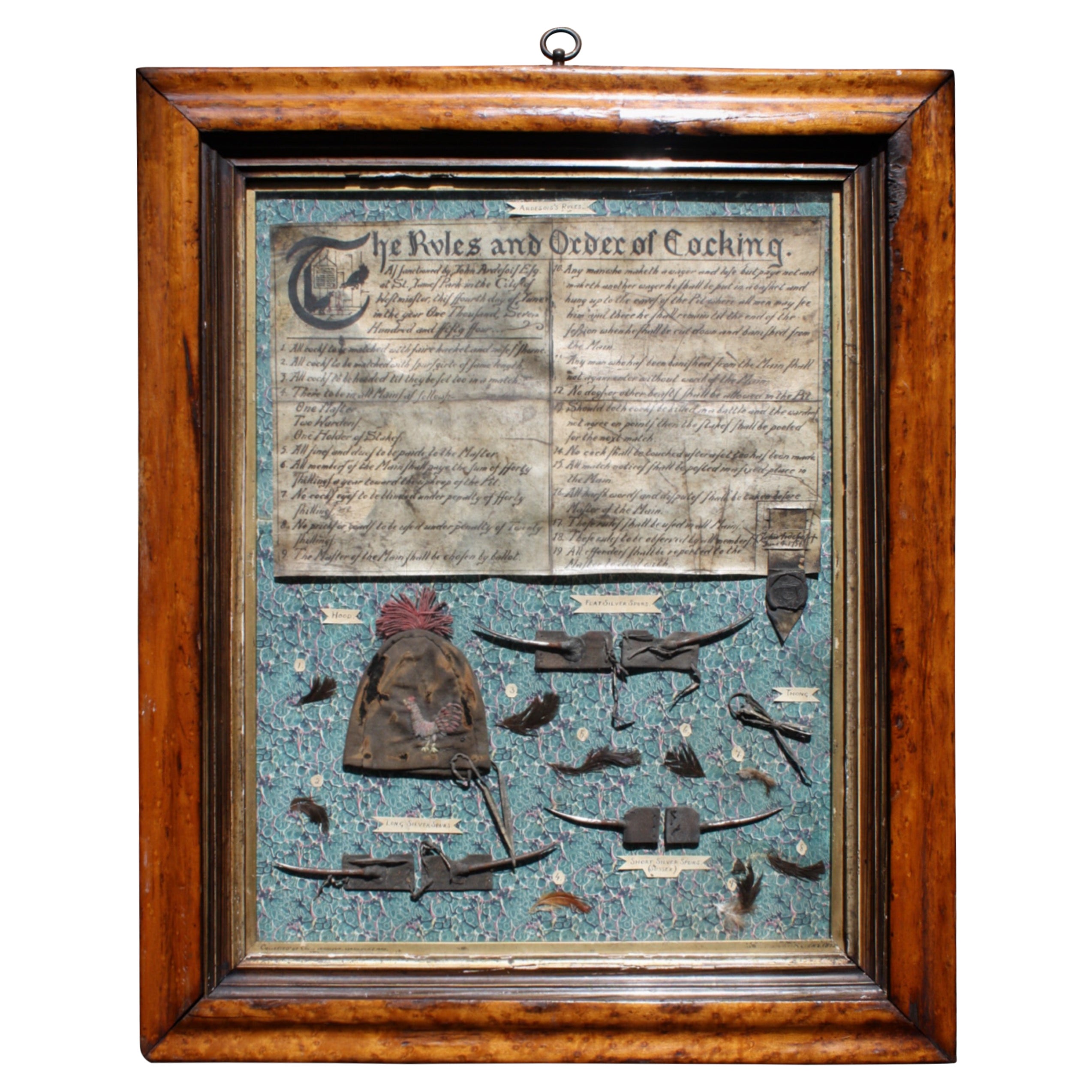 The Rules & Order of Cockfighting On Parchment With Seal Dated 1757 Curio  For Sale