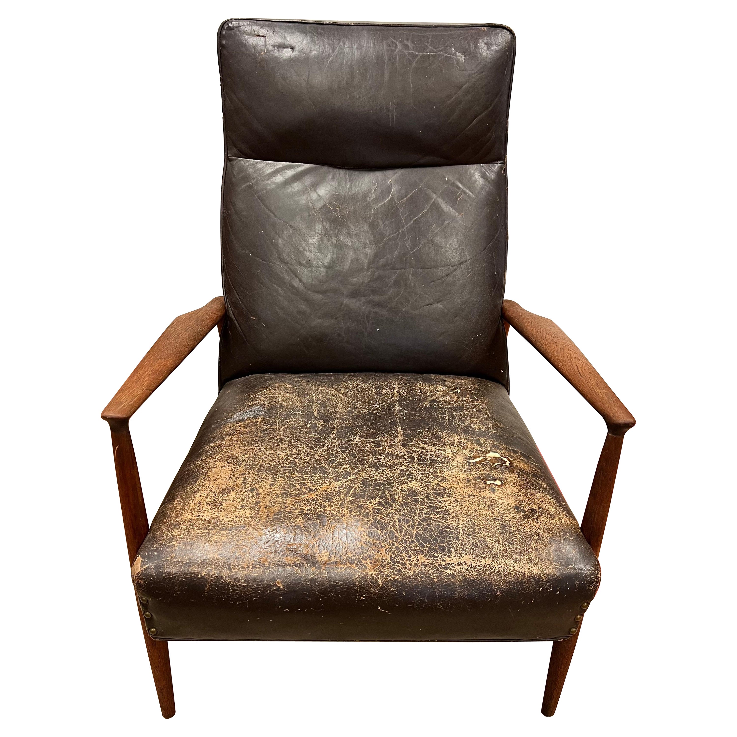 Rare Danish Modern Ib Kofod Larsen 1950s Leather Lounge Chair