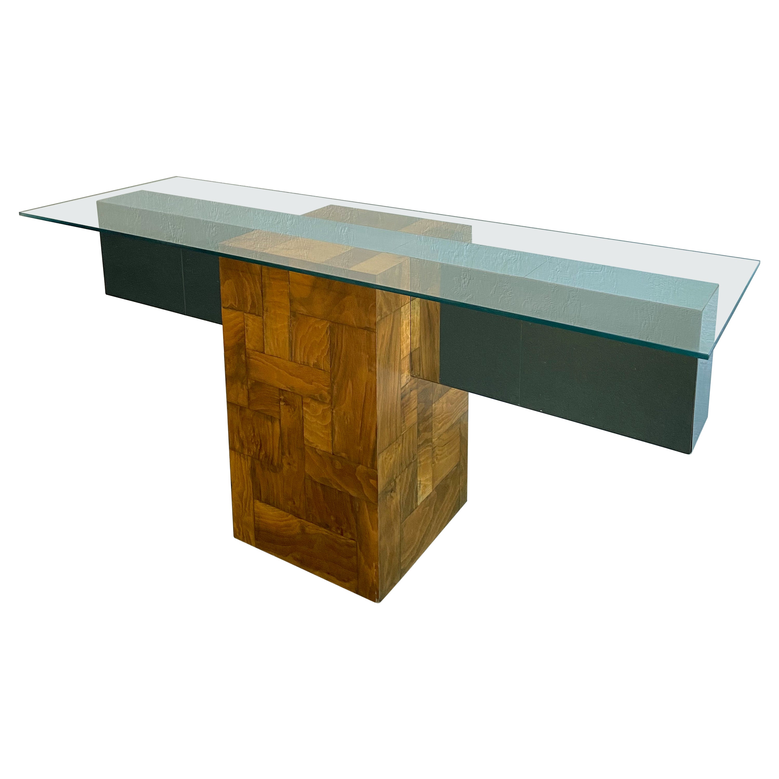 Paul Evans Attributed Brutalist Cityscape Patchwork Console Table For Sale