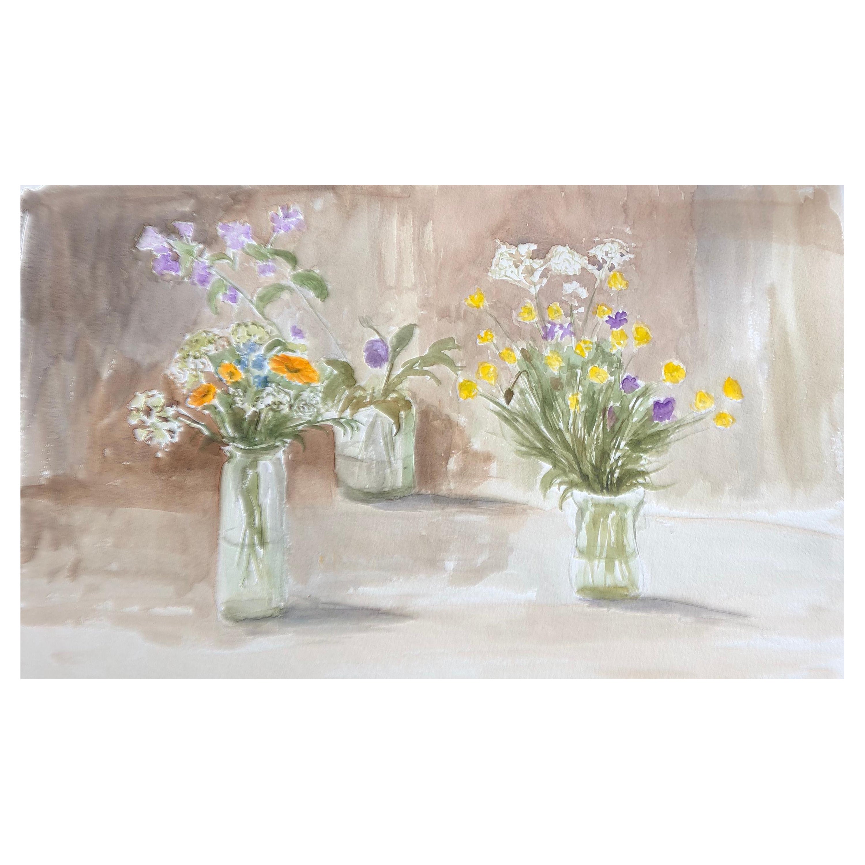 Summer Flowers Original British Watercolour Painting For Sale