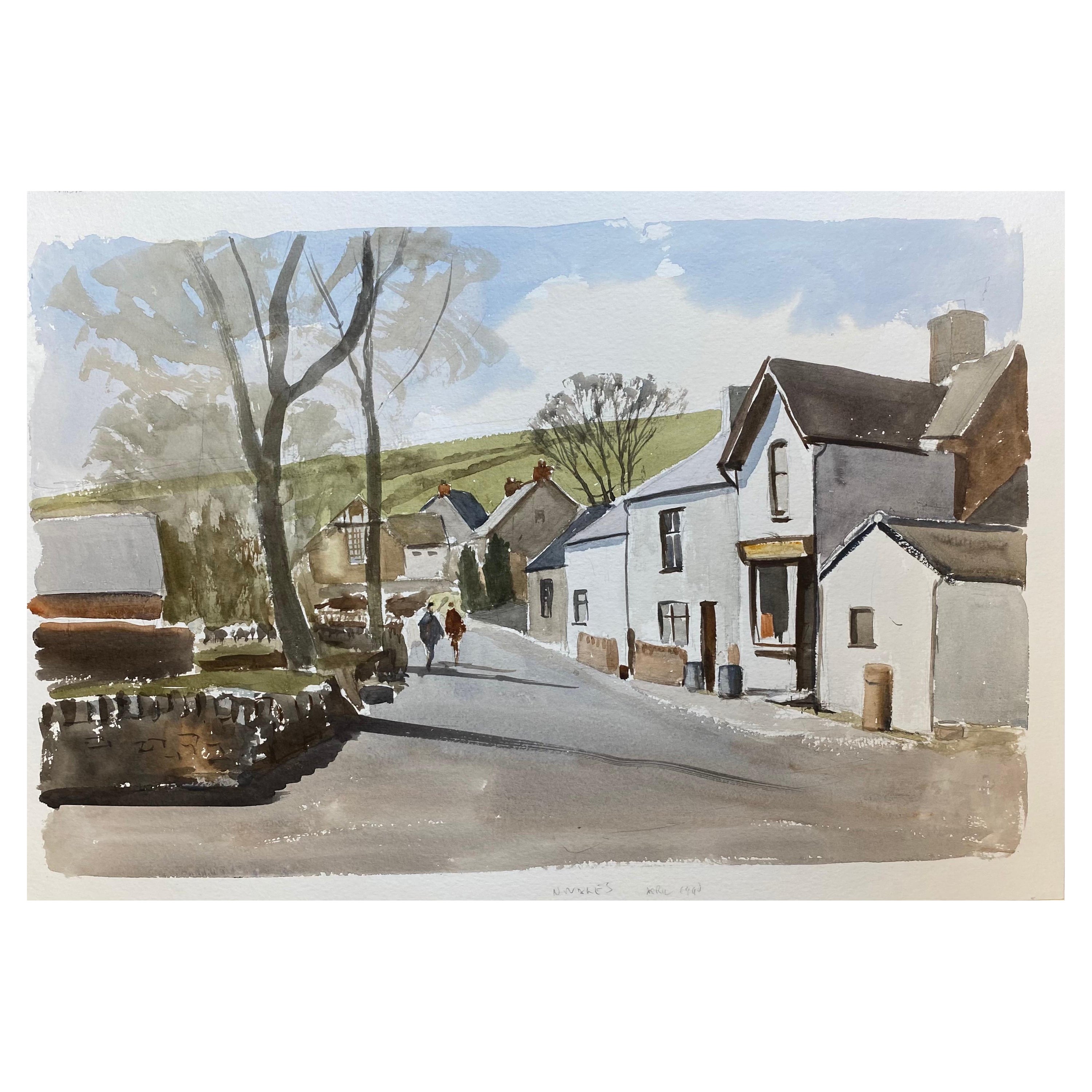 English Town, Signed Original British Watercolour Painting For Sale