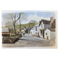 Vintage English Town, Signed Original British Watercolour Painting