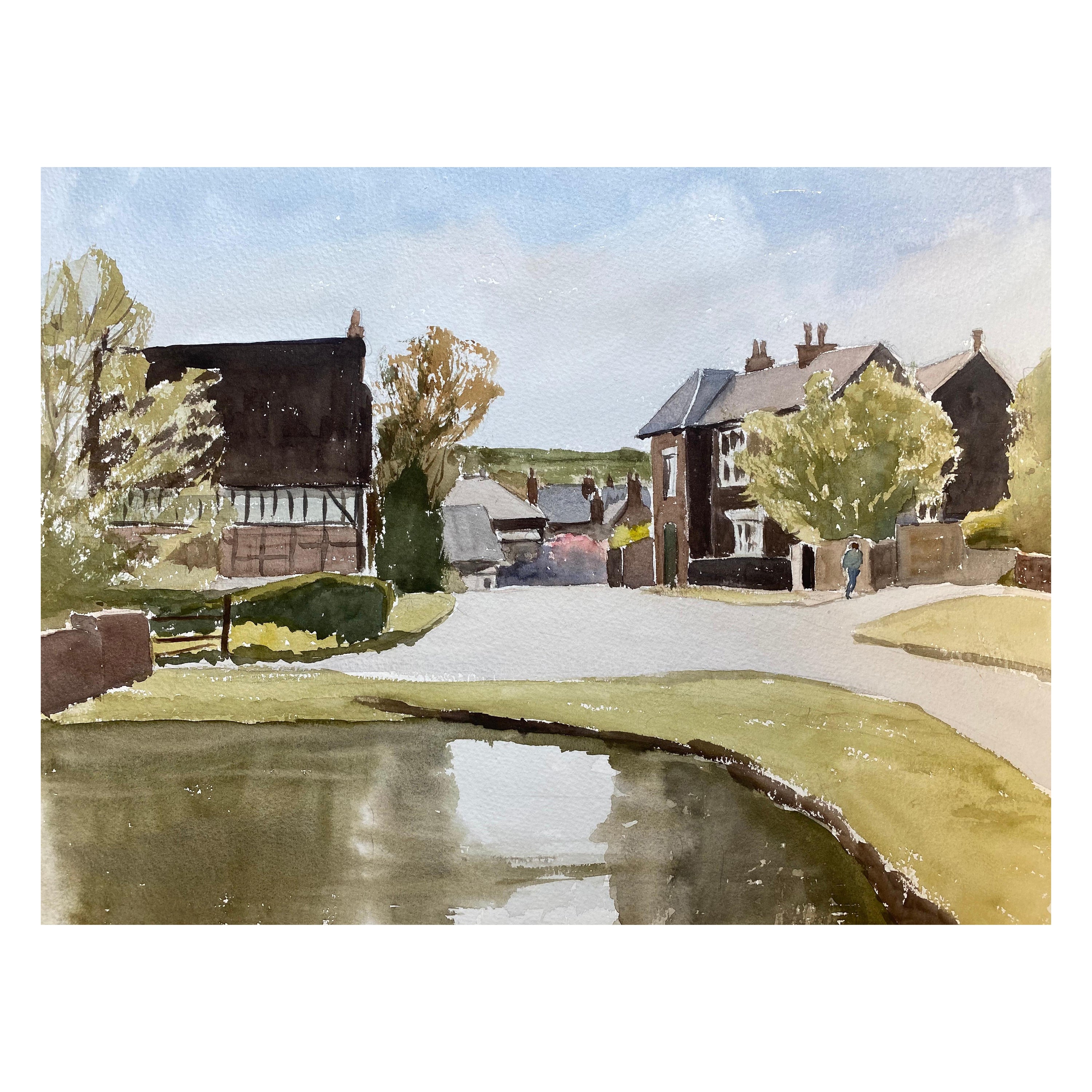 English Rural Country Village, Signed Original British Watercolour Painting For Sale