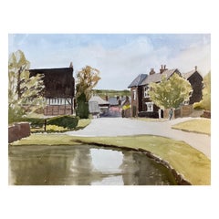 Village rural anglais, peinture à l'aquarelle britannique originale signée