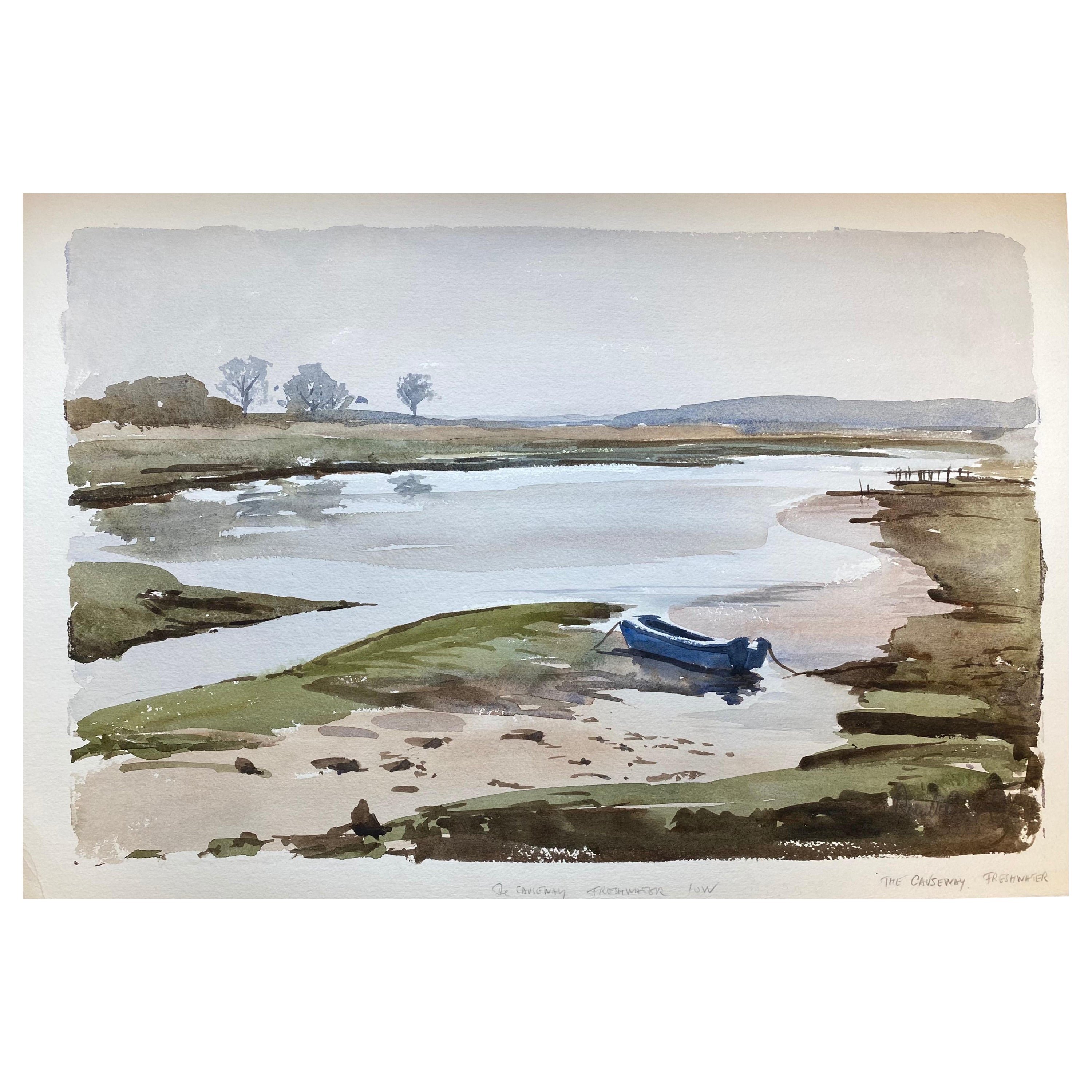The Causeway Fresh Water, Signed Original British Watercolour Painting For Sale