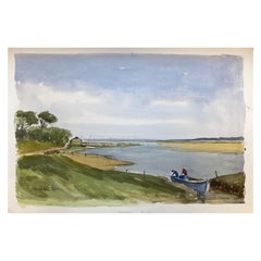 Vintage Beautiful English Town Boat Ready for Sea, Signed British Watercolour Painting