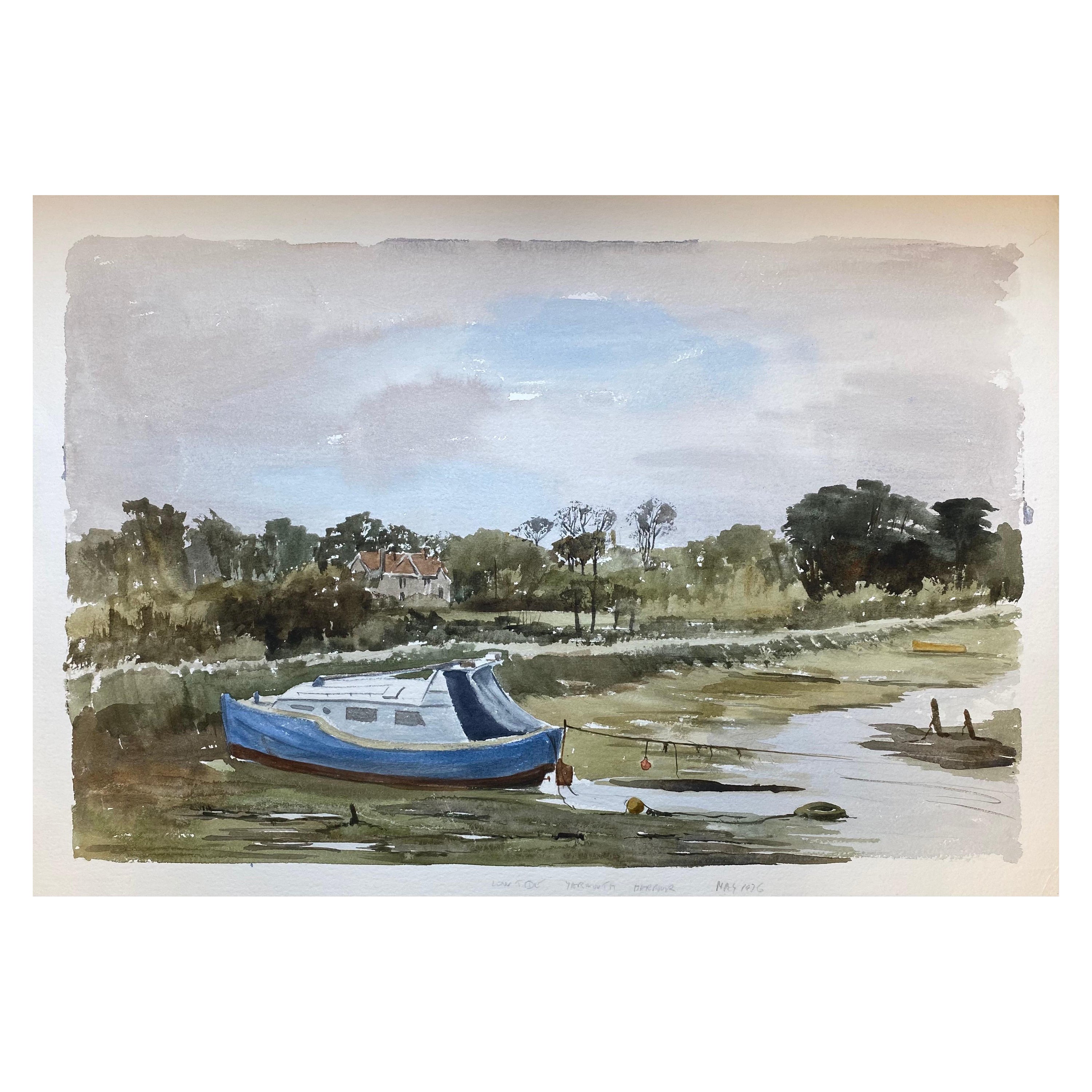 Low Tide Yarmouth Harbour, Original British Watercolour Painting For Sale