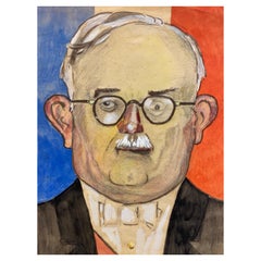 1960's French Portrait Wise Man in Front of French Flag Caricature