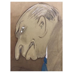 1960's French Portrait Hunched Old Man Caricature