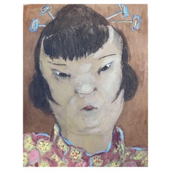 Vintage 1960's French Portrait Oriental Lady Caricature