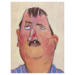 Portrait d'homme français des années 1960 avec nosecaricature rouge