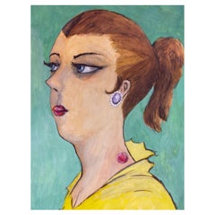 Portrait-caricature française des années 1960 représentant un profil de femme latéral