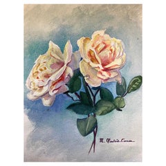 Antique Early 1900's French Impressionist Signed Flower Watercolour by Marie Carreau