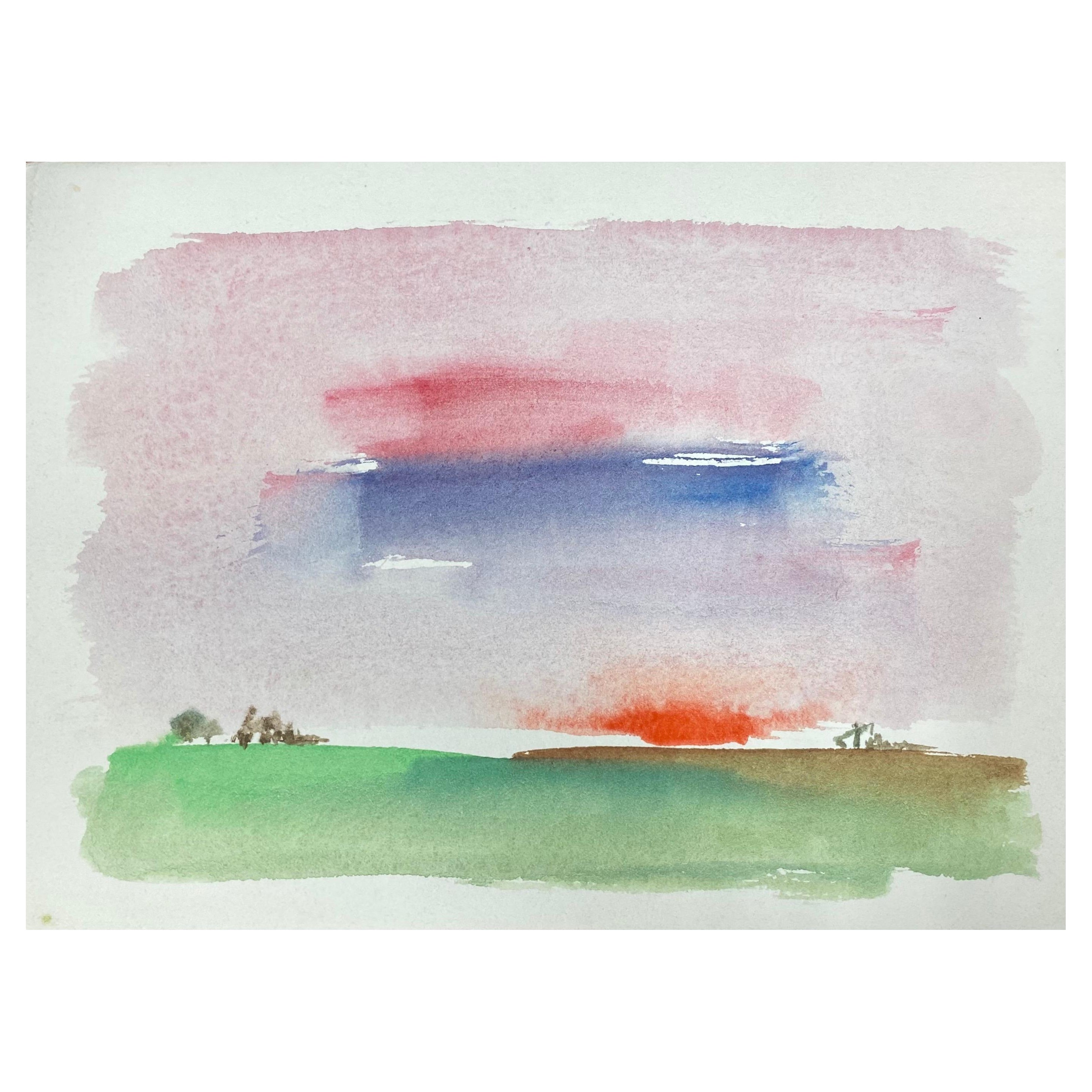 Cielo colorato astratto al tramonto, pittura originale espressionista francese