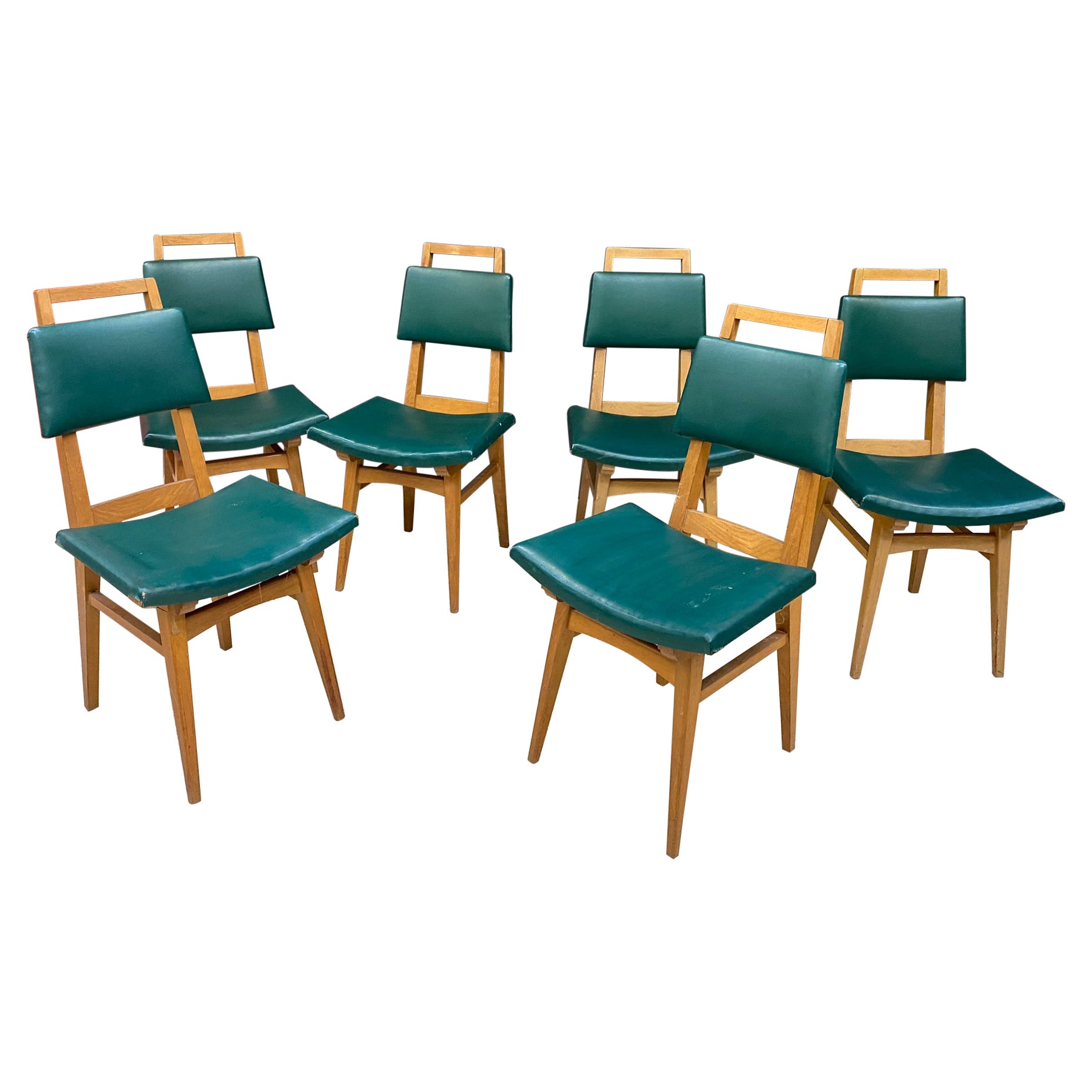 Suite of 6 Oak Chairs, circa 1950 For Sale