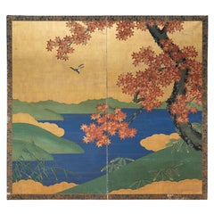 Two-Panel Folding Screen with Autumn Landscape, circa 1860-70