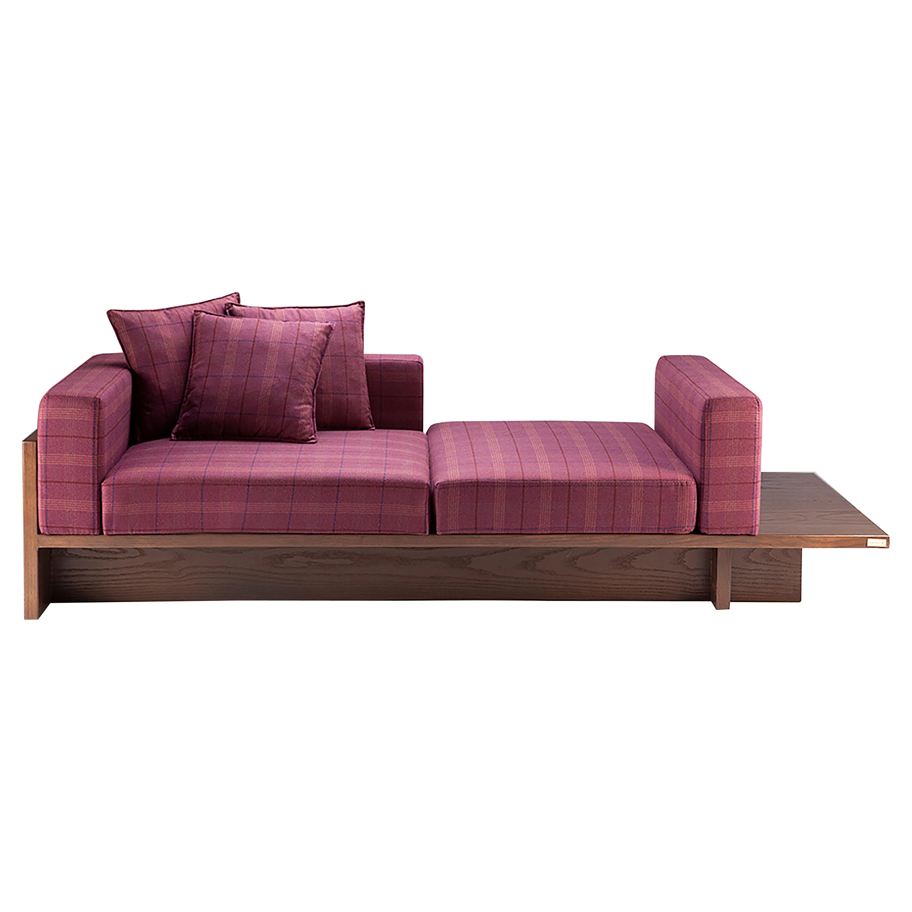 Contemporary Modern Chaplin Sofa in Bordeaux Fabric & Dark Oak by Collector 