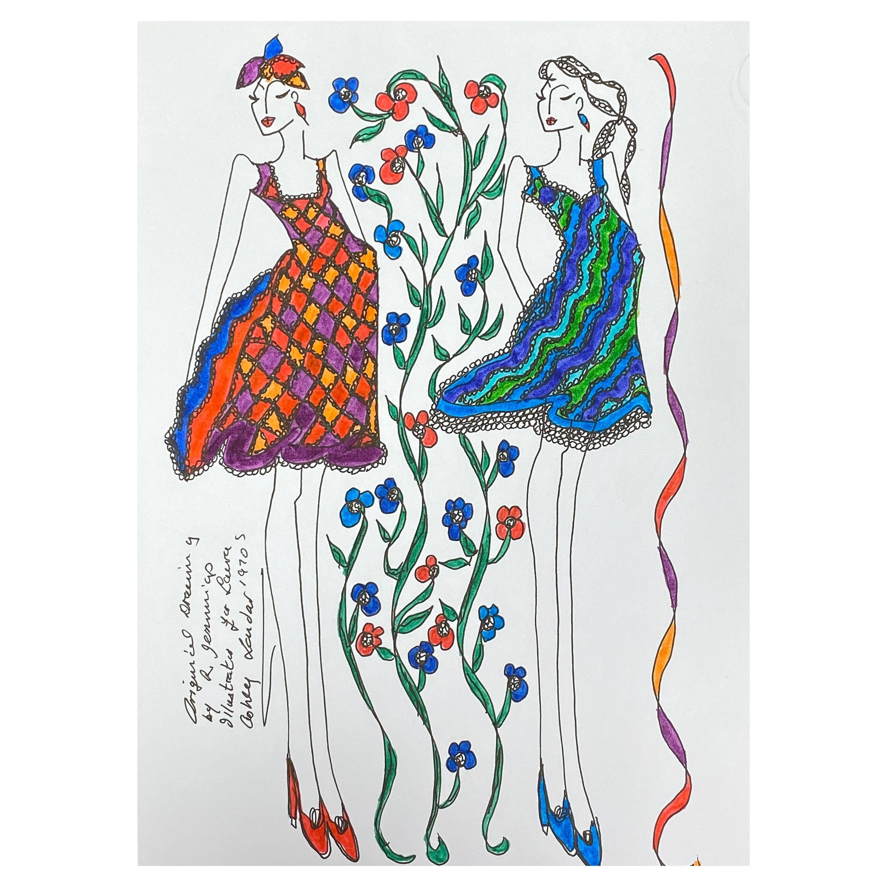 Disegno di moda originale Illustrazione ad acquerello Laura Ashley Designer