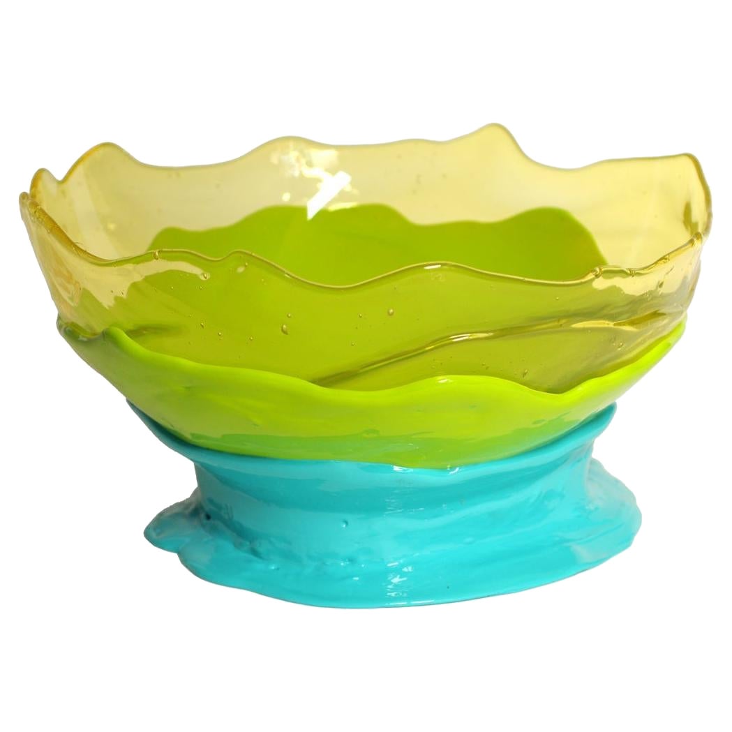 Grand vase Collina medium en résine jaune citron clair turquoise de Gaetano Pesce