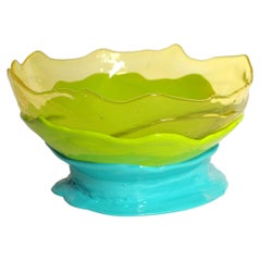 Big Collina Medium Resin Basket in Clear Yellow Lime Turquoise by Gaetano Pesce