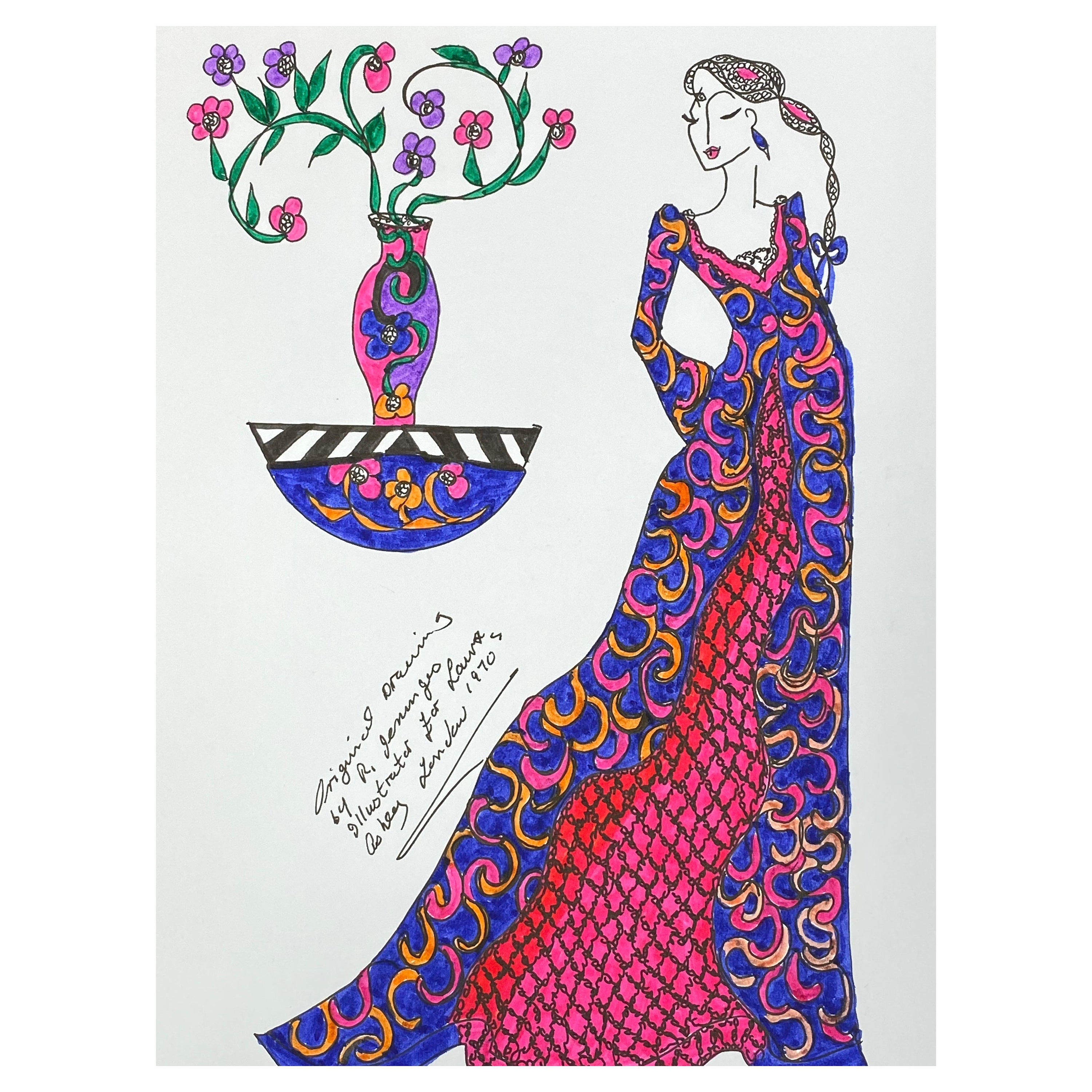 Disegno di moda originale Illustrazione ad acquerello Laura Ashley Designer