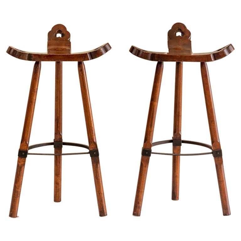 Pair of Carved Wooden Stools For Sale at 1stDibs