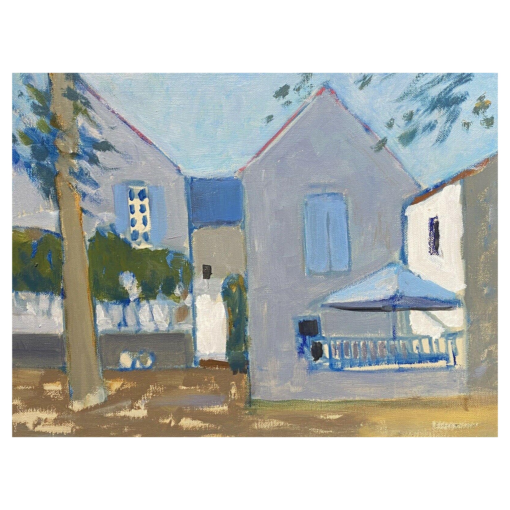 Leroy, French Contemporary Modernist Painting, Village Houses, Muted Colors