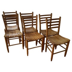 Set of Six Ladder Back Oak Dining Chairs with Bentwood Seats, North Carolina
