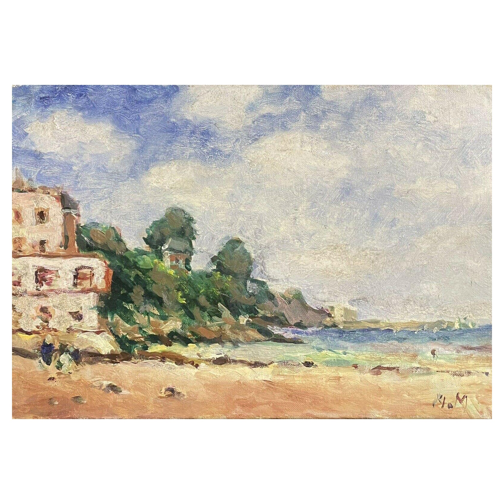 Huile impressionniste française signée Maurice Mazeilie, côte de Bretagne, de style écossais