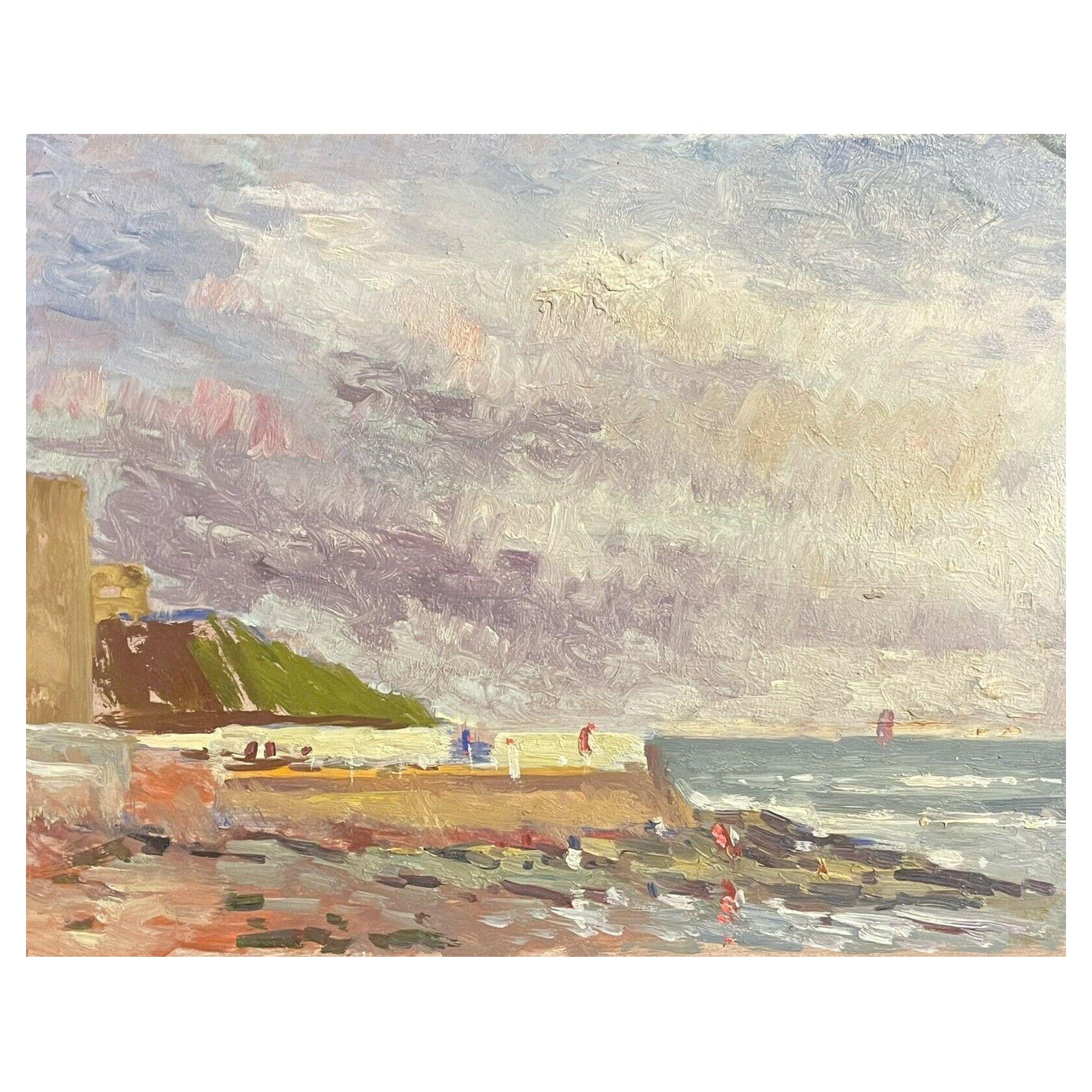 Maurice Mazeilie, peinture à l'huile impressionniste française représentant une plage océanique et une vue côtière
