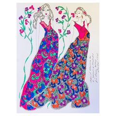 Original Original-Modedesign- Illustration, Aquarellmalerei Laura Ashley Designer